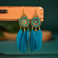 Retro Round Wire Feather Long Tassel Earrings Wholesale main image 6