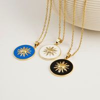 Enamel Necklace Female Simple Drip Oil Round Card Sunflower Titanium Steel Sweater Chain main image 1