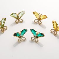 Weinlese-hohler Schmetterlings-micro-set Zirkon-messing-ohrring-großverkauf main image 1