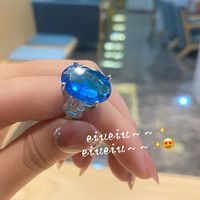 Classic Four-claw Aquamarine Ocean Heart Shaped Opening Adjustable Index Finger Metal Ring main image 4