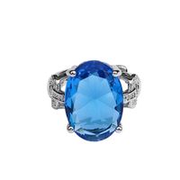 Classic Four-claw Aquamarine Ocean Heart Shaped Opening Adjustable Index Finger Metal Ring main image 6