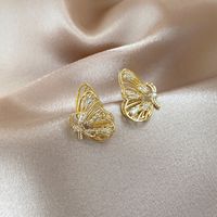 Vintage Zircon Stereo Hollow Butterfly Copper Stud Earrings Wholesale main image 1