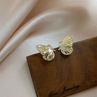 Vintage Zircon Stereo Hollow Butterfly Copper Stud Earrings Wholesale main image 4