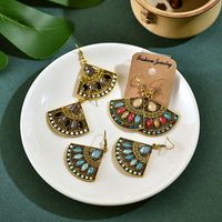 Ethnic Fan-shaped Diamond Bohemian Bead Alloy Earrings main image 2