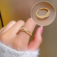 Fashion Geometric Cross Shaped Inlaid Pearl Brass Ring Wholesale main image 3