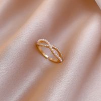 Fashion Geometric Cross Shaped Inlaid Pearl Brass Ring Wholesale main image 4