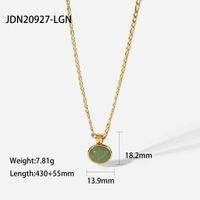 14k Green Aventurine Jade Round Pendant Figaro Chain Stainless Steel Necklace sku image 1