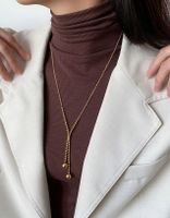 New Tassel Ball Small Gold Bean Titanium Steel Plated 18k Gold Necklace sku image 1