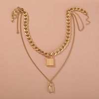 Punk Hip-hop Exaggerated Thick Chain Double Lock Pendant Necklace Sweater Chain sku image 1