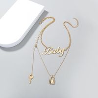 Simple Lock Keys Exaggerated Letters Multi-layered Copper Necklace Accessories sku image 1