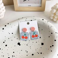 New Acrylic Color Flower Cherry Geometric Square Contrast Color Resin Earrings sku image 3