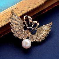 Brooch Natural Pearl Diamond Double Swan Alloy Corsage Boutique sku image 3