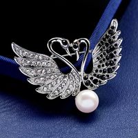 Brooch Natural Pearl Diamond Double Swan Alloy Corsage Boutique sku image 4