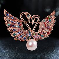 Brooch Natural Pearl Diamond Double Swan Alloy Corsage Boutique sku image 5