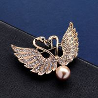 Brooch Natural Pearl Diamond Double Swan Alloy Corsage Boutique sku image 1