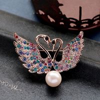 Brooch Natural Pearl Diamond Double Swan Alloy Corsage Boutique sku image 2