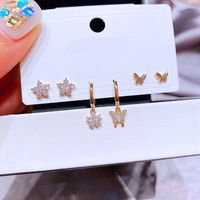 Fashion Inlaid Zircon Flower Butterfly Copper Earrings Three Pairs Wholesale sku image 1