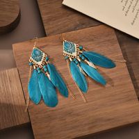 Fashion Jewelry Tassel Bohemian Retro Feather Alloy Earrings sku image 3