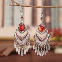 Vintage Multi-layer Hollow Geometric Inlaid Glass Retro Earrings Wholesale sku image 4