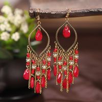 Vintage Long Tassel Retro Water Drop Bohemian Chain Earrings sku image 14