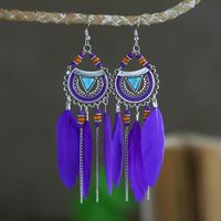 Fashion Fan-shaped Imitation Turquoise Tassel Long Rice Bead Feather Earrings Wholesale sku image 1