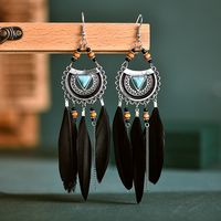 Fashion Fan-shaped Imitation Turquoise Tassel Long Rice Bead Feather Earrings Wholesale sku image 5