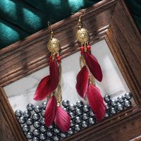 Retro Chain Tassel Bohemian Feathers Creative Long Earrings Wholesale sku image 2