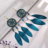 Fashion Feather Tassel Long Dream Catcher Water Drop Earrings sku image 14