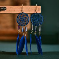 Fashion Feather Tassel Long Dream Catcher Water Drop Earrings sku image 5