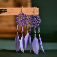 Fashion Feather Tassel Long Dream Catcher Water Drop Earrings sku image 6