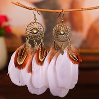 Fashion Hollow Sunflower Diamond Long Tassel Multi-layer Feather Earrings sku image 8