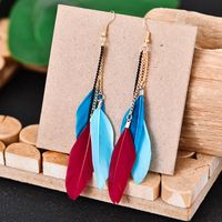 Fashion Long Tassel Multi-layer Chain Feather Earrings Wholesale sku image 3