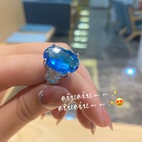 Classic Four-claw Aquamarine Ocean Heart Shaped Opening Adjustable Index Finger Metal Ring sku image 1
