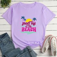 Camiseta Informal Suelta Con Estampado De Letras En La Playa Para Mujer main image 7