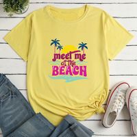 Camiseta Informal Suelta Con Estampado De Letras En La Playa Para Mujer main image 9