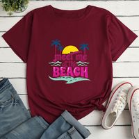 Letters Beach Print Ladies Loose Casual T-shirt sku image 13