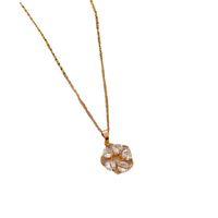 Fashion Titanium Steel Round Five-petal Flower Micro-encrusted Diamond Necklace main image 1