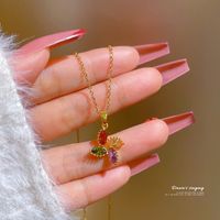 Fashion Titanium Steel Color Four-petal Flower  Micro-encrusted Diamond Necklace main image 3