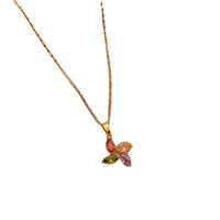 Fashion Titanium Steel Color Four-petal Flower  Micro-encrusted Diamond Necklace main image 5