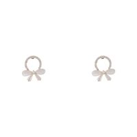 Simple Opal Bow Inlaid Zircon Copper Stud Earrings Wholesale main image 6