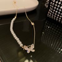 Fashion Simple Necklace Pearl Micro-inlaid Zircon Butterfly Alloy Necklace main image 3