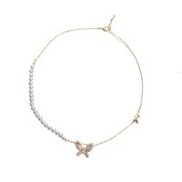 Fashion Simple Necklace Pearl Micro-inlaid Zircon Butterfly Alloy Necklace main image 6