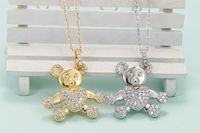 Korean New Diamond-encrusted Heart Bear Pendant Copper Necklace main image 4