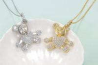 Korean New Diamond-encrusted Heart Bear Pendant Copper Necklace main image 5