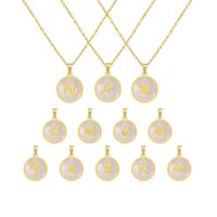12 Monedas De Oro De La Constelación Collar Con Colgante De Acero Inoxidable De Concha Redonda Para Mujer main image 4