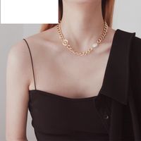 Freshwater Pearl Button Beads Cuban Chain Clavicle Chain Stainless Steel Jewelry main image 4
