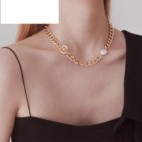 Freshwater Pearl Button Beads Cuban Chain Clavicle Chain Stainless Steel Jewelry main image 6