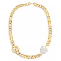 Freshwater Pearl Button Beads Cuban Chain Clavicle Chain Stainless Steel Jewelry main image 2
