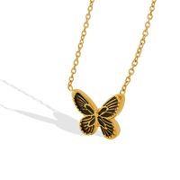Bohemian Wave Pattern Butterfly Pendant Titanium Steel 18k Gold Plated Necklace main image 3