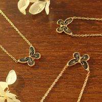 Bohemian Wave Pattern Butterfly Pendant Titanium Steel 18k Gold Plated Necklace main image 2